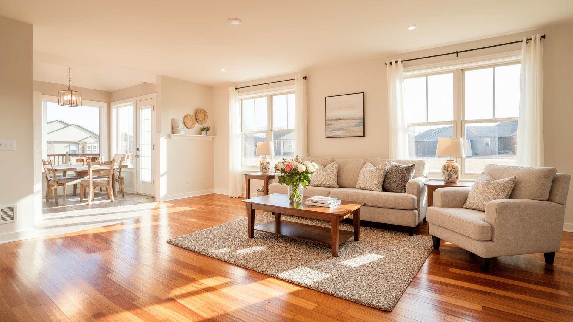 Bright, freshly cleaned living room in an Omaha home